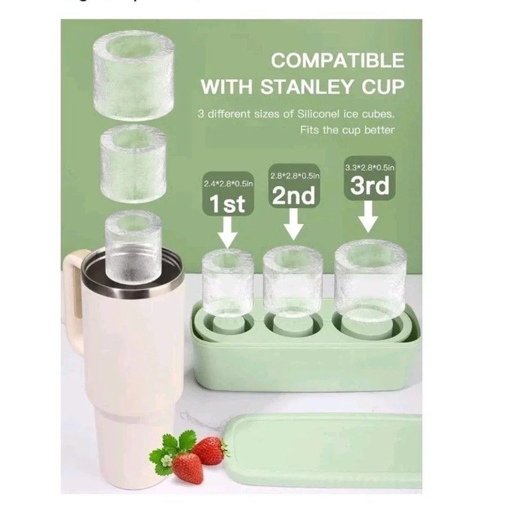 Stanley Tumbler Cup BPA-Free Silicone Cylinder Ice Cube Mold Tray Set, Green,